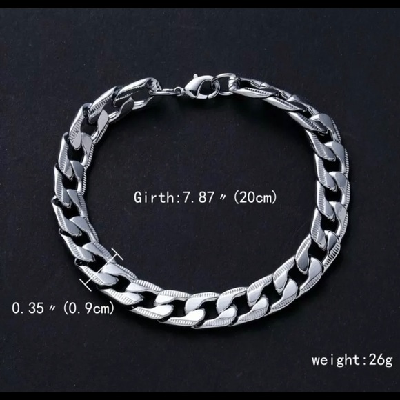 New Stainless Steel Curb Cuban Link Chain Bracelet - Picture 4 of 11